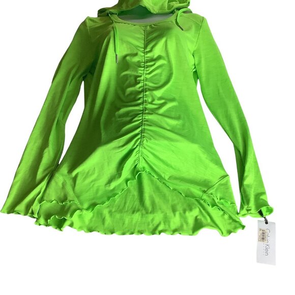 Calvin Klein Performance Quick Dry Womens Green Hooded Long Sleeve Ruched Top M - Picture 6 of 10